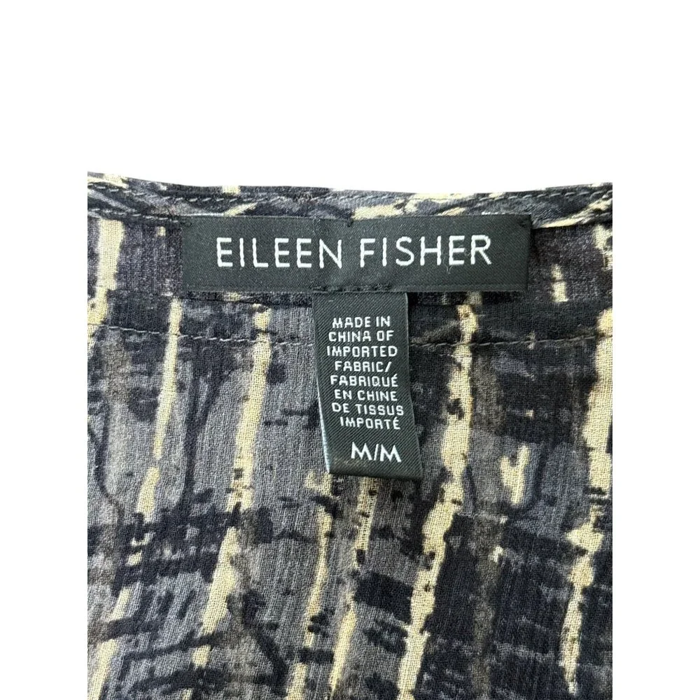 Eileen Fisher Sheer Silk Sleeveless Top Abstract Stripe Black Beige Size M - Picture 4 of 7